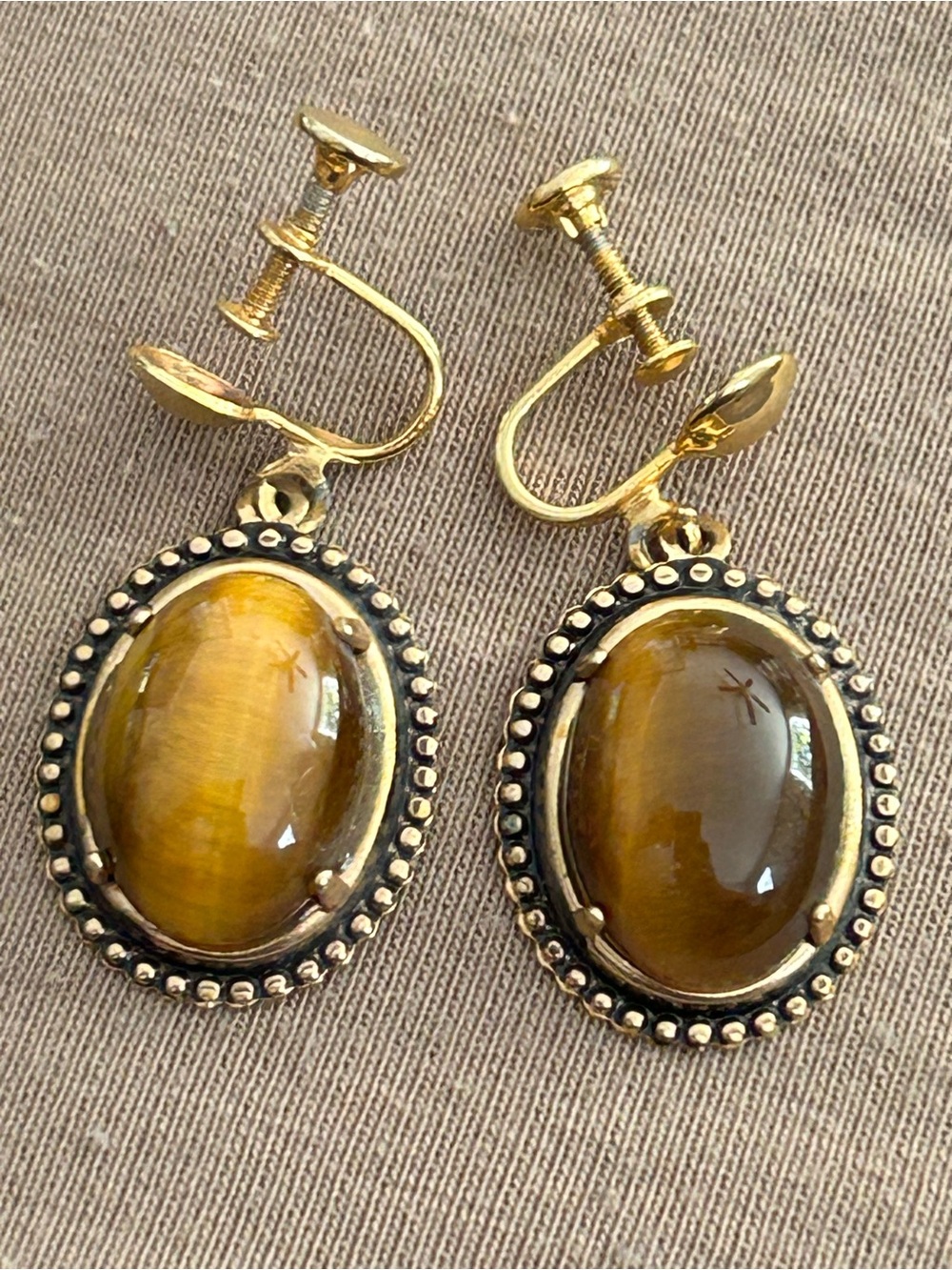 4/$100 Gold-Tone Tiger's Eye Oval Screw-Back Earrings